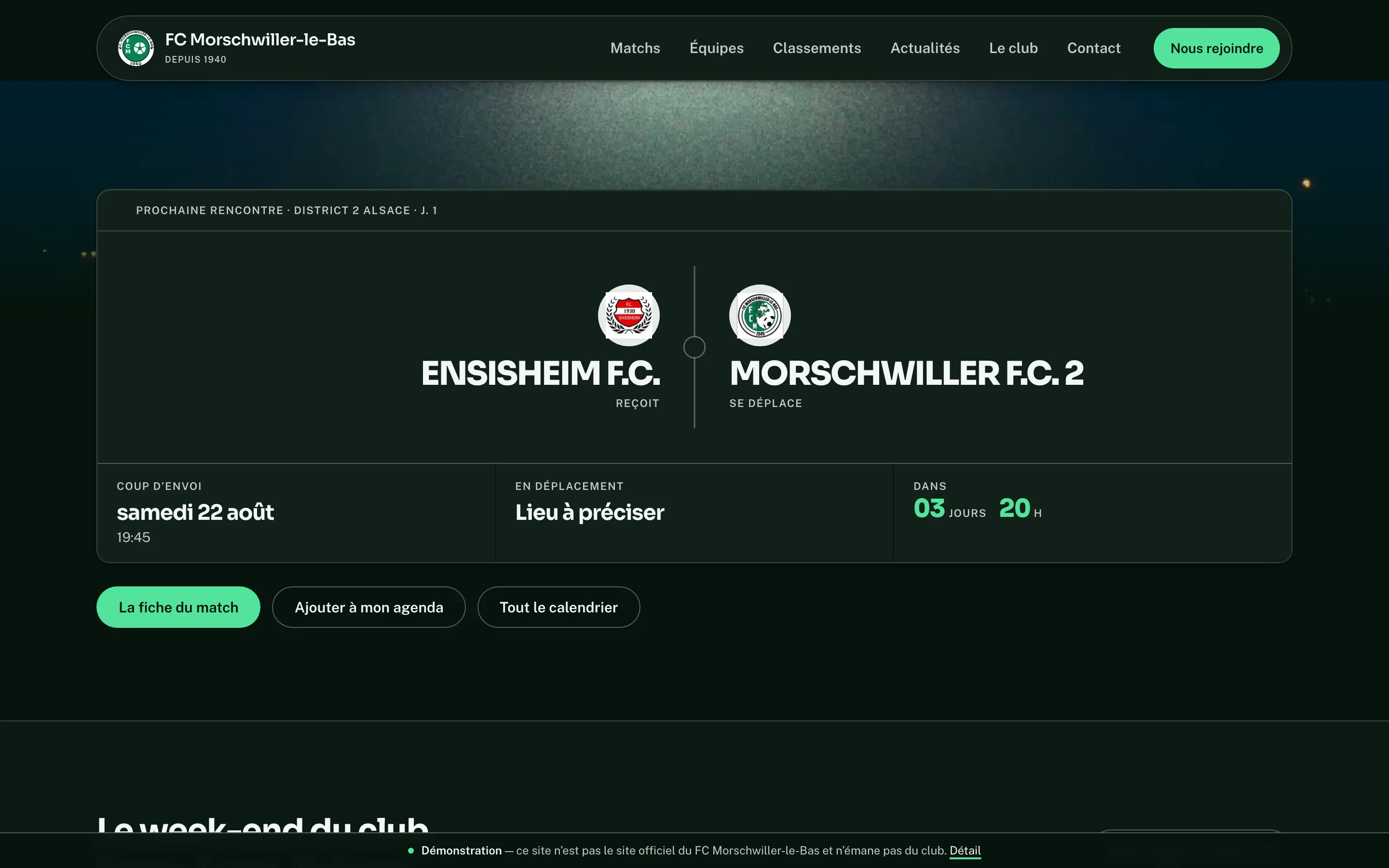 Page d'accueil du site FC Morschwiller